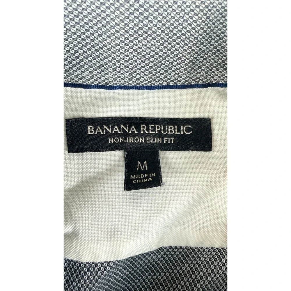 Banana Republic Mens Dress Shirt Size M Grey Non-Iron Slim Fit Diamond Print